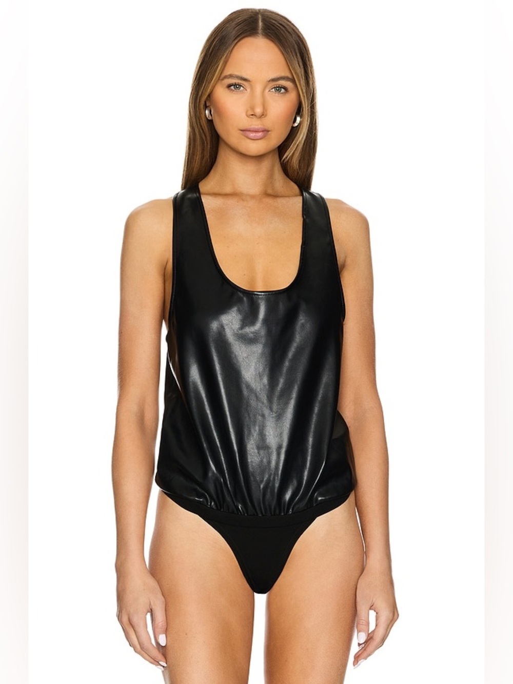 NWT! SEROYA Nina Faux Leather Bodysuit Black Size Small 6146